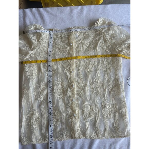 Vintage Chicwish Womens Ivory Lace Blouse Sheer Sleeves & Floral Embellished Sm - Picture 8 of 8